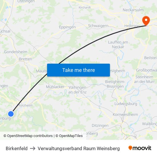 Birkenfeld to Verwaltungsverband Raum Weinsberg map