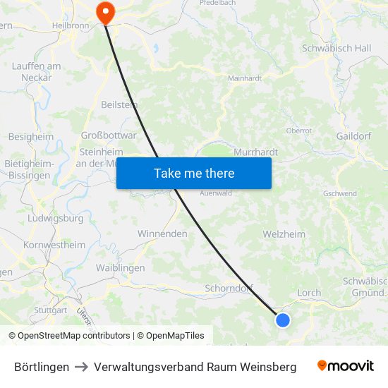 Börtlingen to Verwaltungsverband Raum Weinsberg map