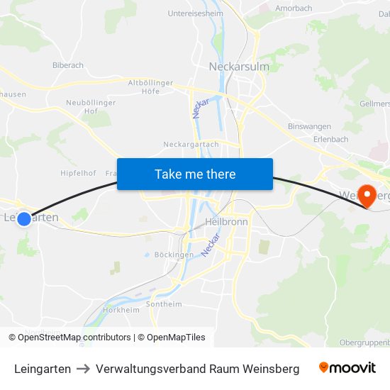 Leingarten to Verwaltungsverband Raum Weinsberg map