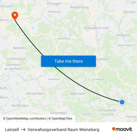 Leinzell to Verwaltungsverband Raum Weinsberg map
