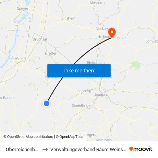 Oberreichenbach to Verwaltungsverband Raum Weinsberg map