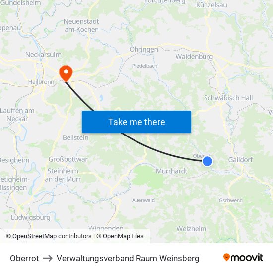 Oberrot to Verwaltungsverband Raum Weinsberg map