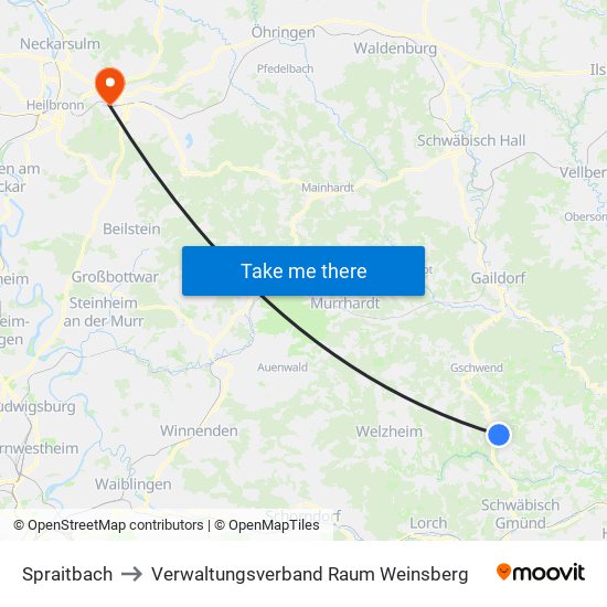 Spraitbach to Verwaltungsverband Raum Weinsberg map