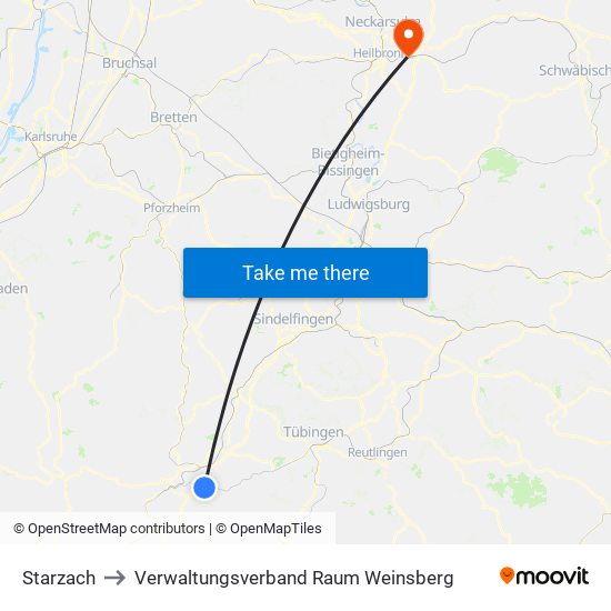 Starzach to Verwaltungsverband Raum Weinsberg map
