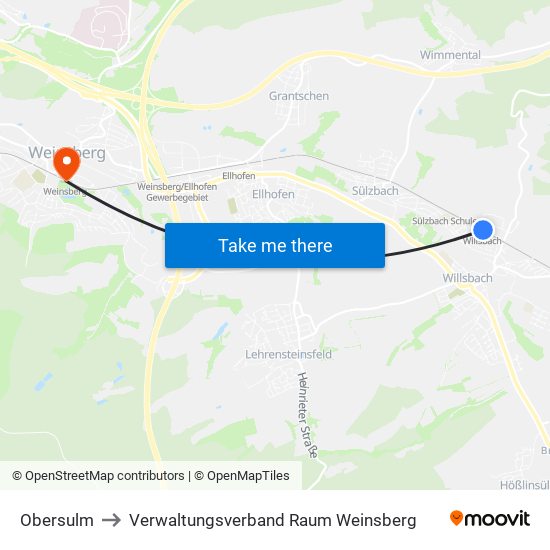 Obersulm to Verwaltungsverband Raum Weinsberg map