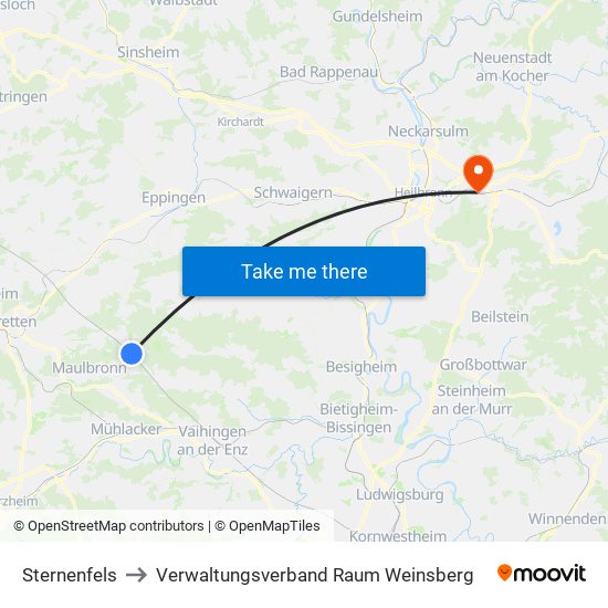 Sternenfels to Verwaltungsverband Raum Weinsberg map