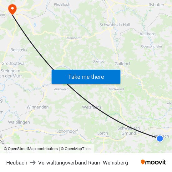 Heubach to Verwaltungsverband Raum Weinsberg map