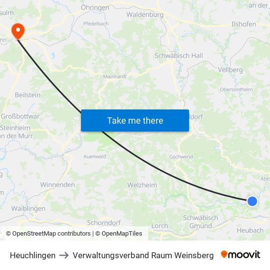 Heuchlingen to Verwaltungsverband Raum Weinsberg map