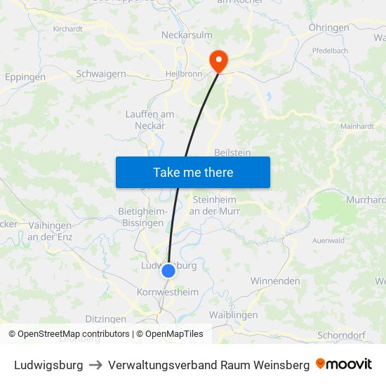 Ludwigsburg to Verwaltungsverband Raum Weinsberg map