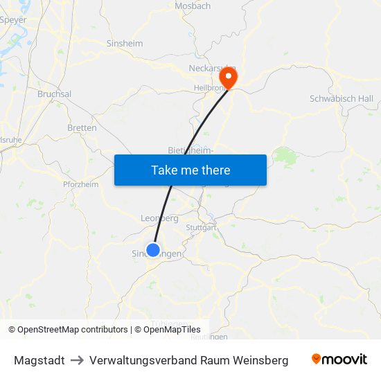 Magstadt to Verwaltungsverband Raum Weinsberg map