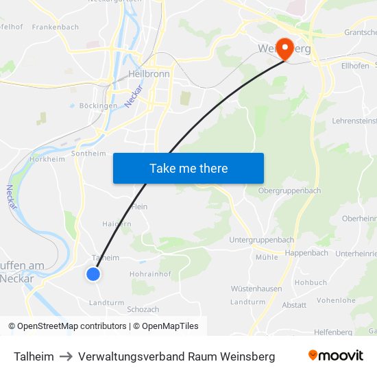 Talheim to Verwaltungsverband Raum Weinsberg map