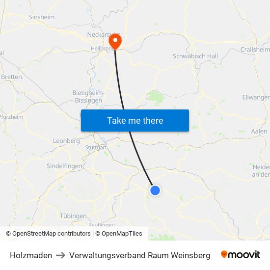 Holzmaden to Verwaltungsverband Raum Weinsberg map