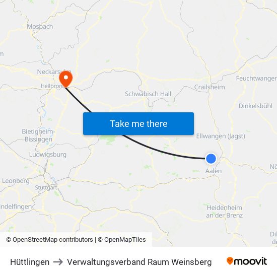 Hüttlingen to Verwaltungsverband Raum Weinsberg map