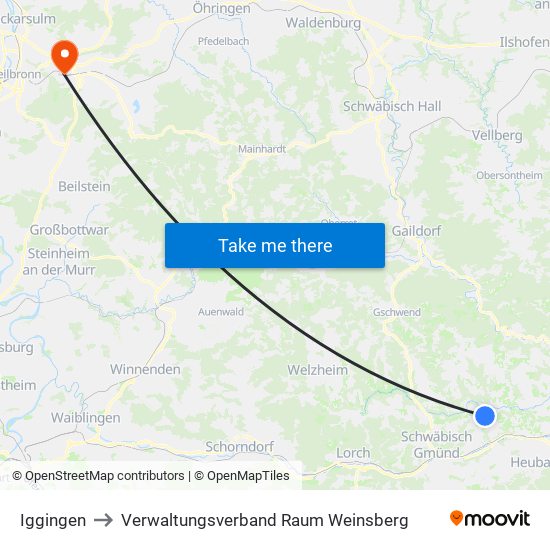 Iggingen to Verwaltungsverband Raum Weinsberg map