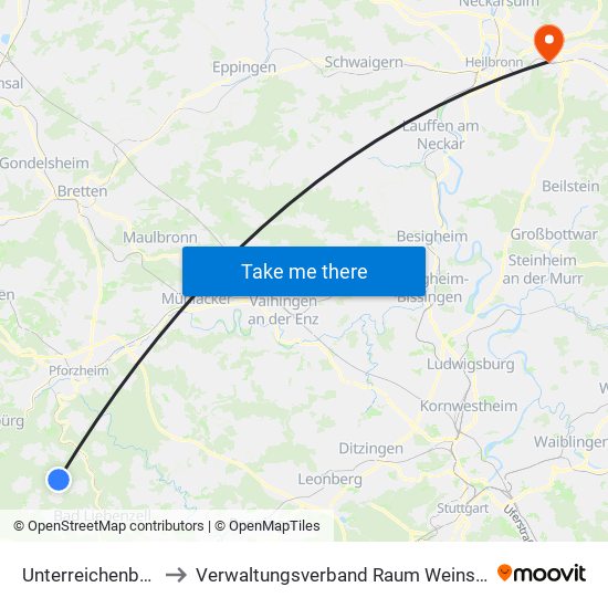 Unterreichenbach to Verwaltungsverband Raum Weinsberg map