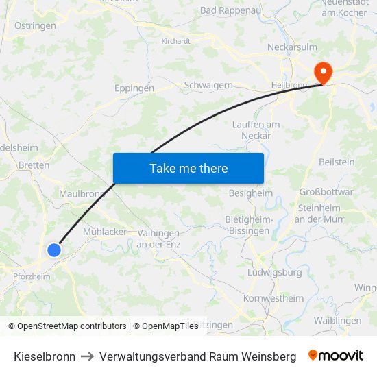 Kieselbronn to Verwaltungsverband Raum Weinsberg map