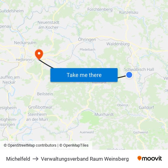 Michelfeld to Verwaltungsverband Raum Weinsberg map
