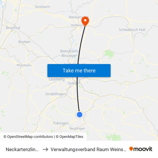 Neckartenzlingen to Verwaltungsverband Raum Weinsberg map