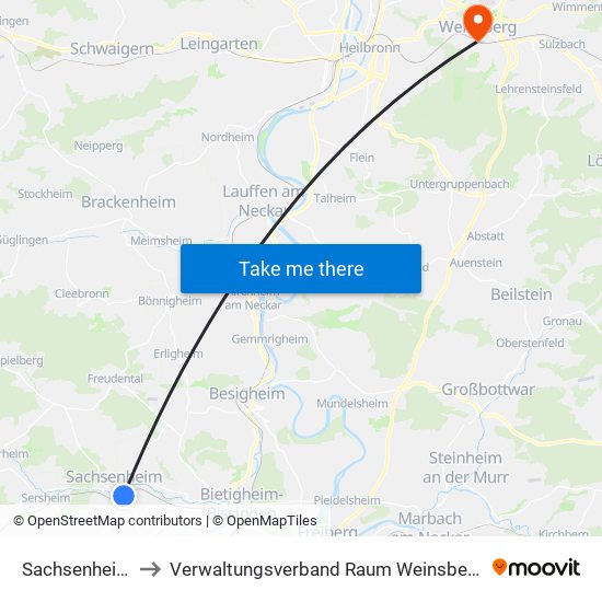 Sachsenheim to Verwaltungsverband Raum Weinsberg map