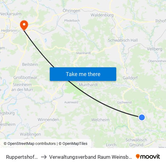 Ruppertshofen to Verwaltungsverband Raum Weinsberg map