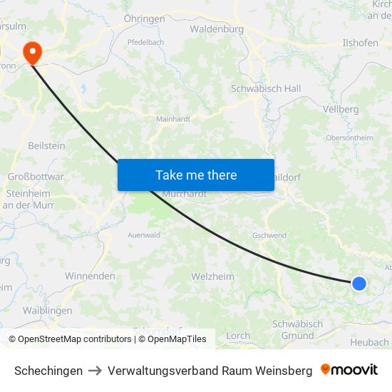 Schechingen to Verwaltungsverband Raum Weinsberg map