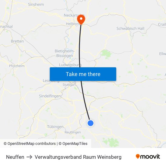 Neuffen to Verwaltungsverband Raum Weinsberg map