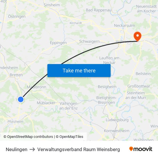 Neulingen to Verwaltungsverband Raum Weinsberg map