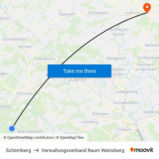 Schömberg to Verwaltungsverband Raum Weinsberg map