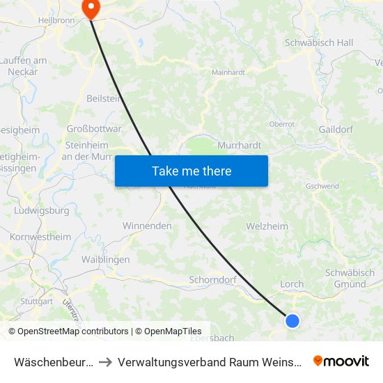 Wäschenbeuren to Verwaltungsverband Raum Weinsberg map