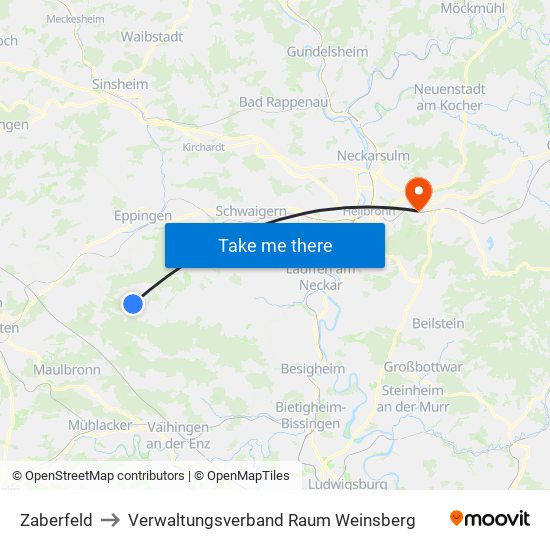 Zaberfeld to Verwaltungsverband Raum Weinsberg map