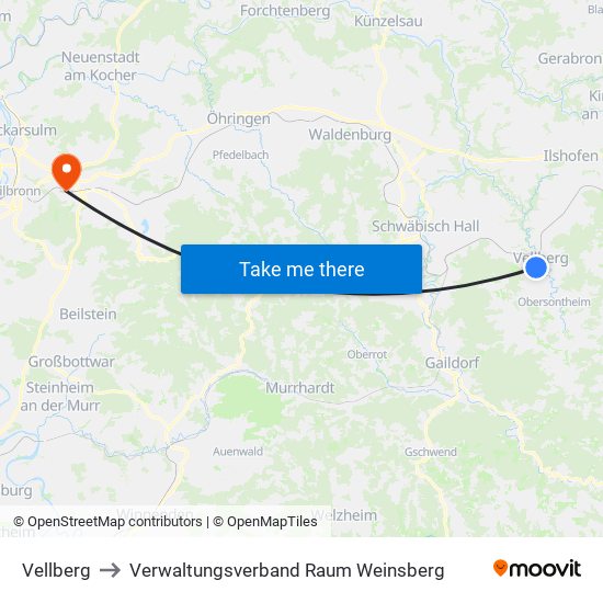 Vellberg to Verwaltungsverband Raum Weinsberg map