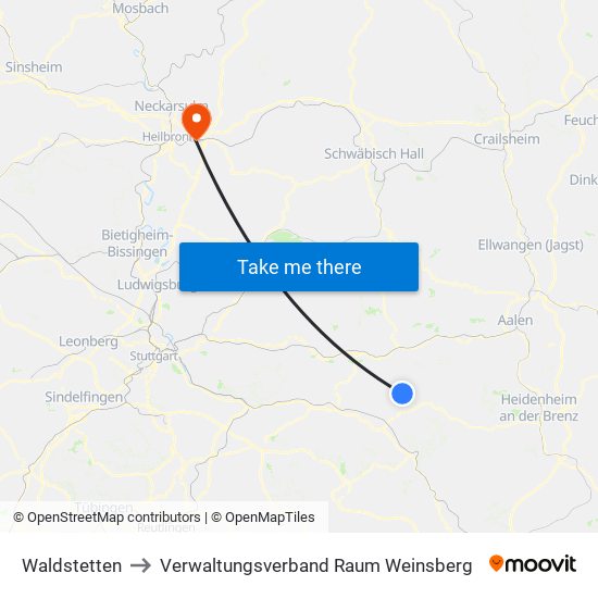 Waldstetten to Verwaltungsverband Raum Weinsberg map