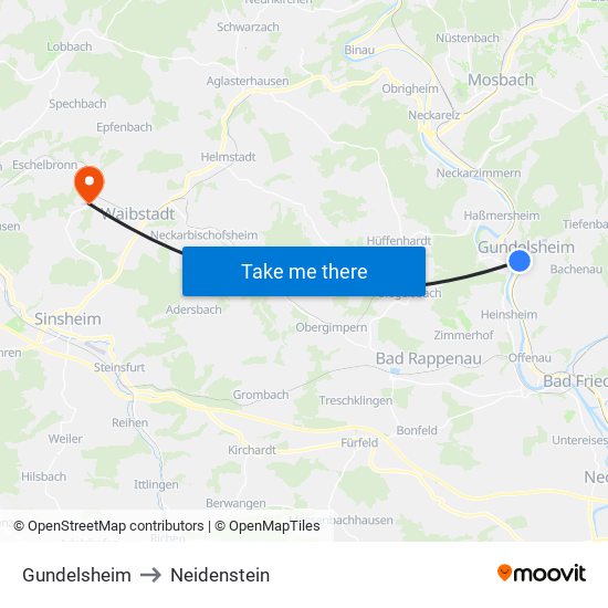 Gundelsheim to Neidenstein map
