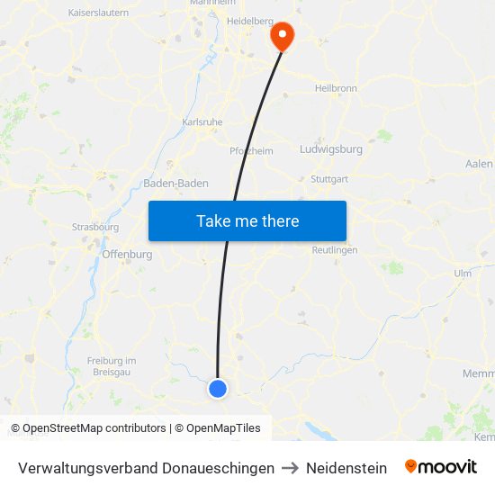 Verwaltungsverband Donaueschingen to Neidenstein map