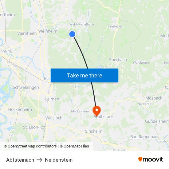 Abtsteinach to Neidenstein map