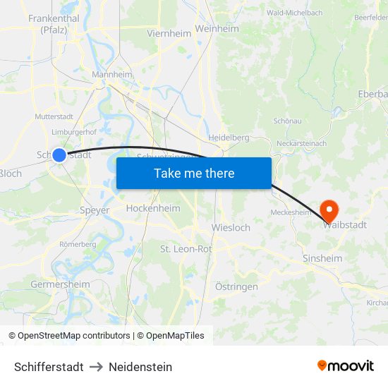 Schifferstadt to Neidenstein map