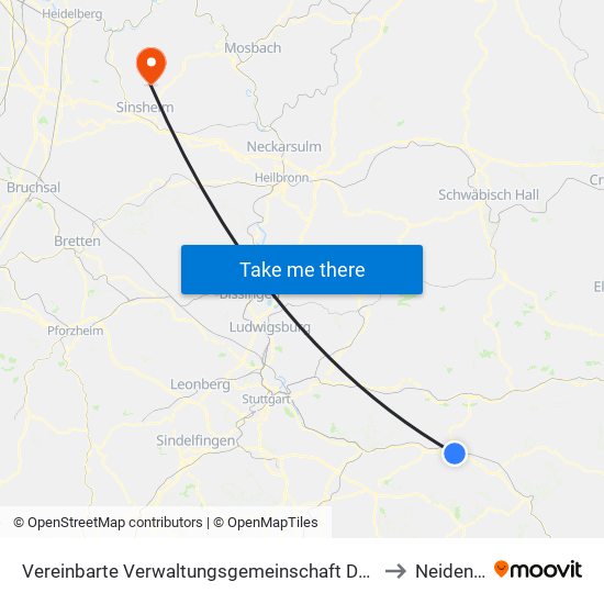 Vereinbarte Verwaltungsgemeinschaft Der Stadt Göppingen to Neidenstein map