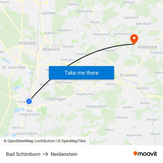 Bad Schönborn to Neidenstein map