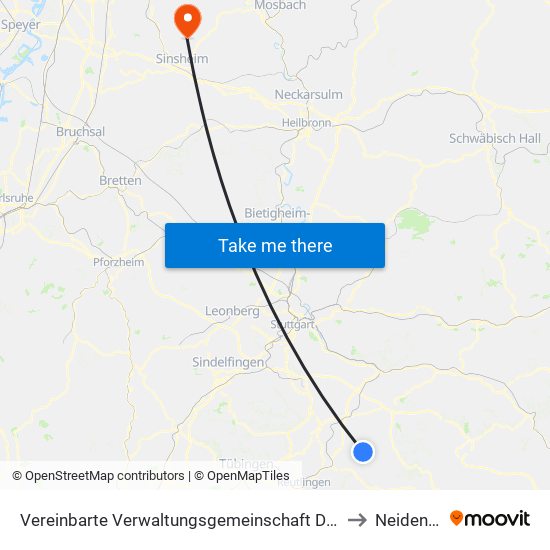 Vereinbarte Verwaltungsgemeinschaft Der Stadt Neuffen to Neidenstein map