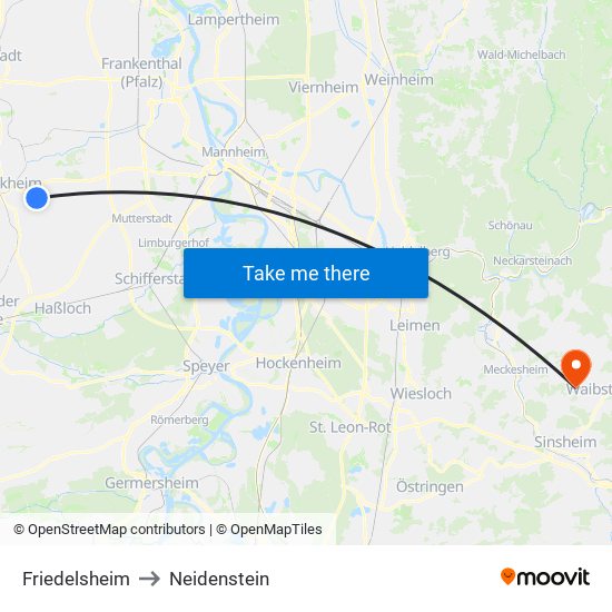 Friedelsheim to Neidenstein map