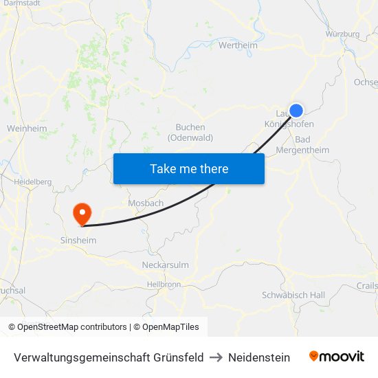 Verwaltungsgemeinschaft Grünsfeld to Neidenstein map