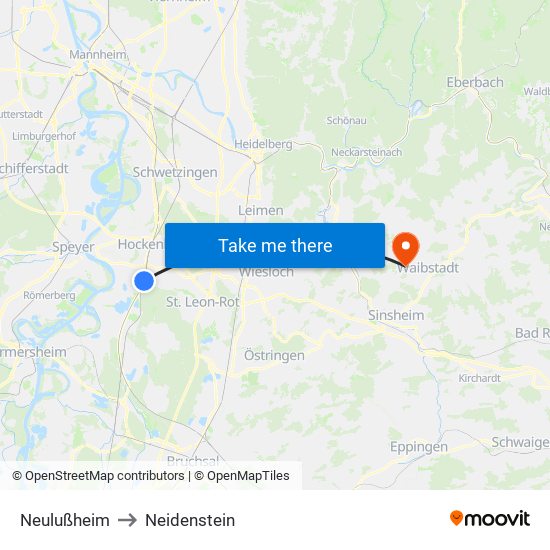 Neulußheim to Neidenstein map