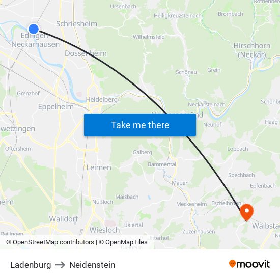 Ladenburg to Neidenstein map