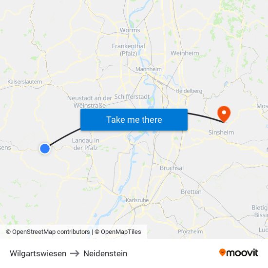 Wilgartswiesen to Neidenstein map