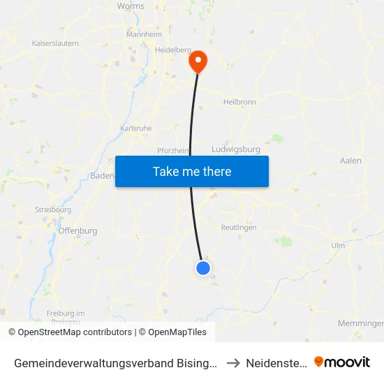 Gemeindeverwaltungsverband Bisingen to Neidenstein map