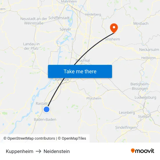 Kuppenheim to Neidenstein map