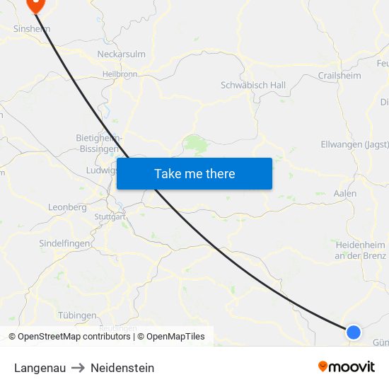 Langenau to Neidenstein map