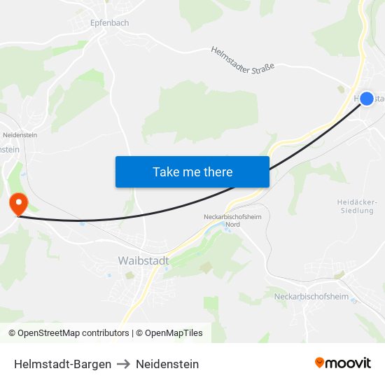 Helmstadt-Bargen to Neidenstein map