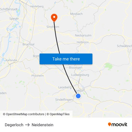 Degerloch to Neidenstein map