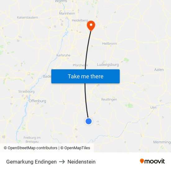 Gemarkung Endingen to Neidenstein map